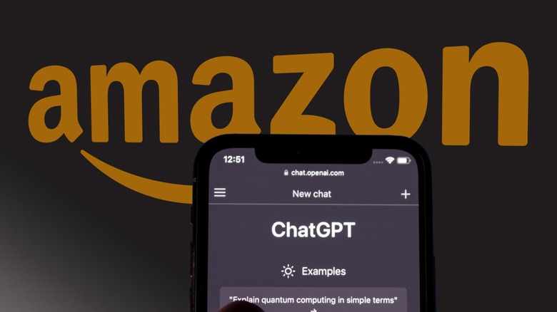 Amazon logo behind a phone with ChatGPT