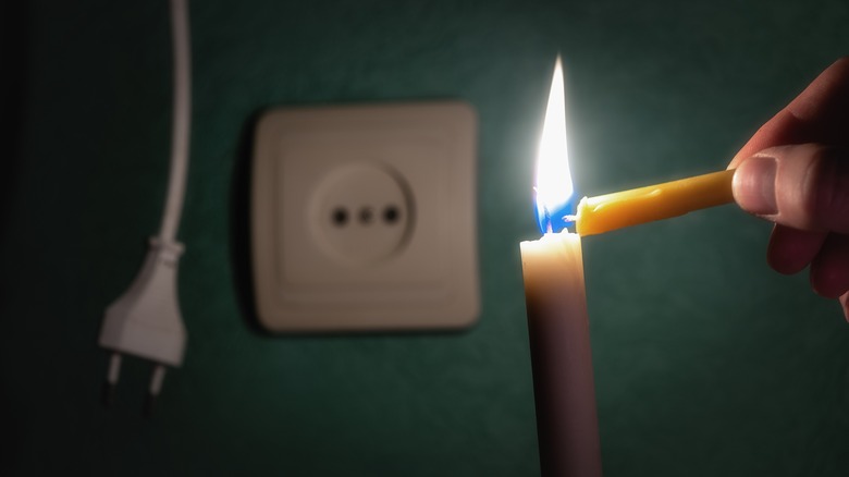 Lit candle during power outage