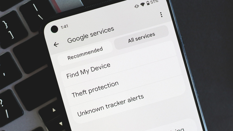 Theft Protection settings on a phone