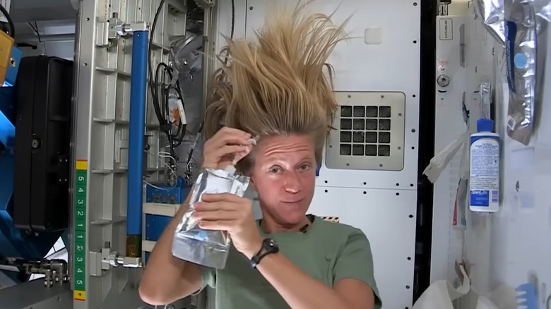 international space station astronaut hair wash