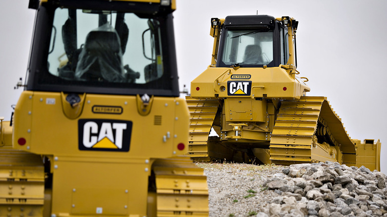 Caterpillar CAT tractors on display