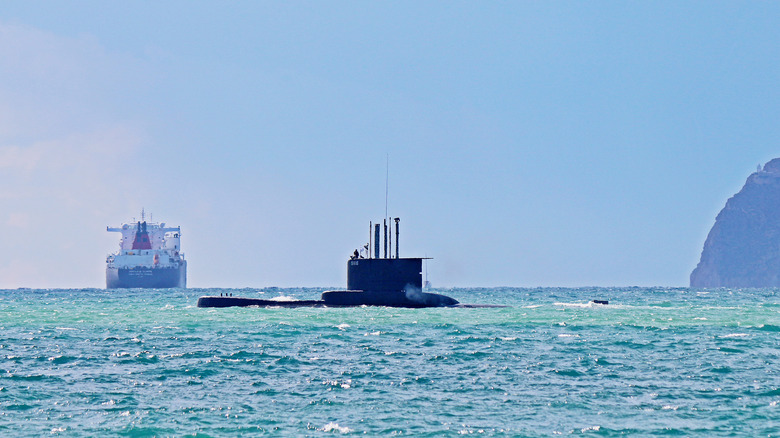 Submarine and boat in the ocean