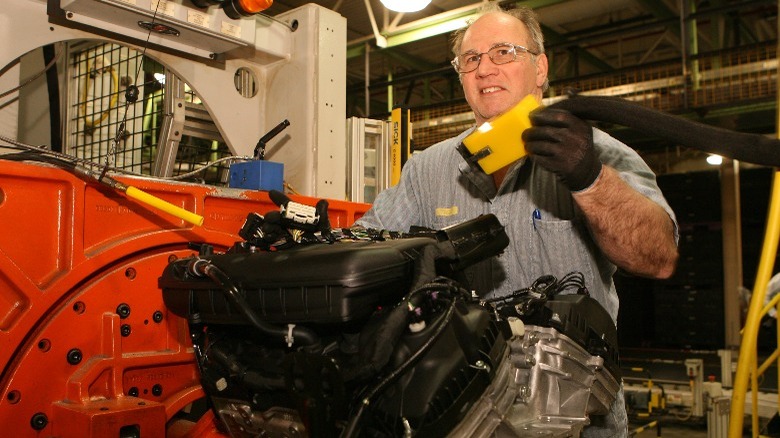 Mechanic with an EcoBoost engine