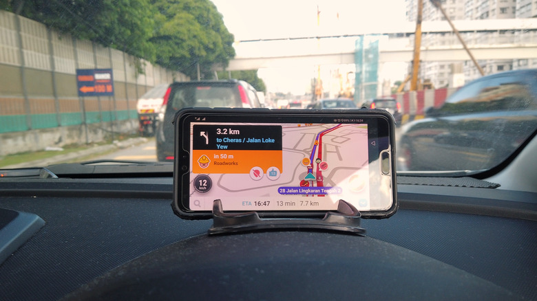 A navigation app showing traffic conditions.