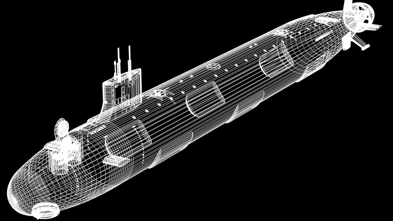 Digital wireframe of a submarine