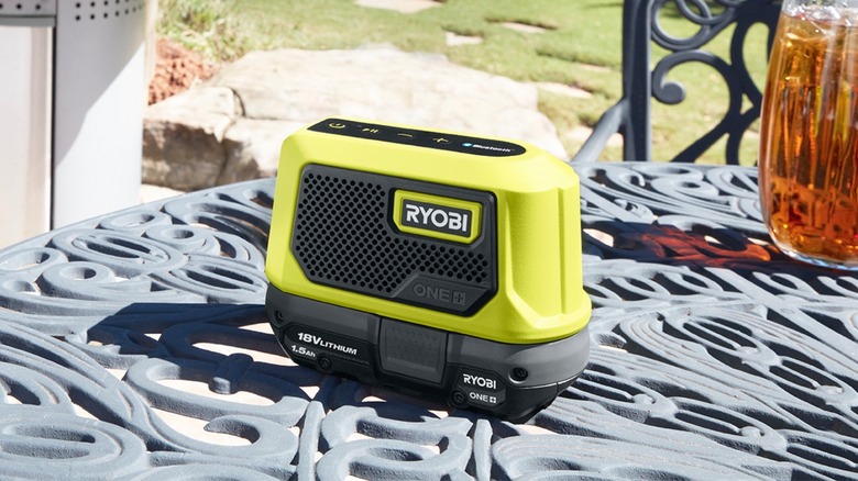 Ryobi speaker on table