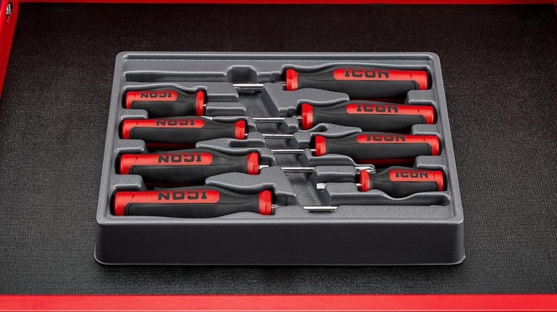 A set of Icon screwdrivers in a case