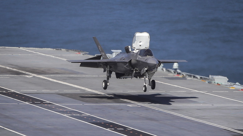 F-35 mid VTOL landing on deck of aircraft carrier