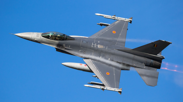 An F-16 fighter jet angular flight