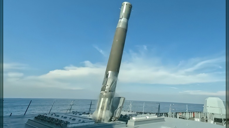 A Russian 3m22 Zircon anti-ship cruise missile being launched from an unspecified naval vessel