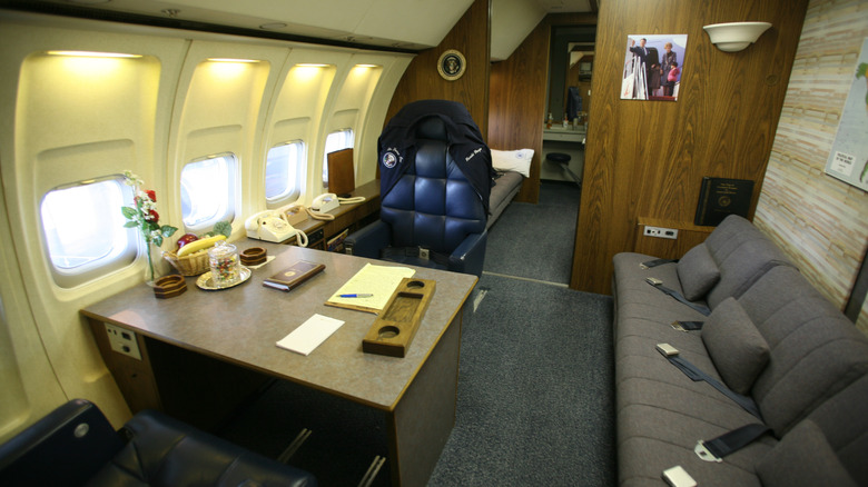 Interior of Air Force One showing presidential desk