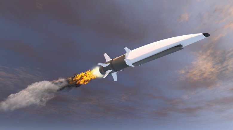 A hypersonic missile rendered in flight