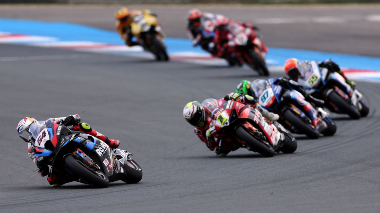 A Ducati Panigale V4 leading a race