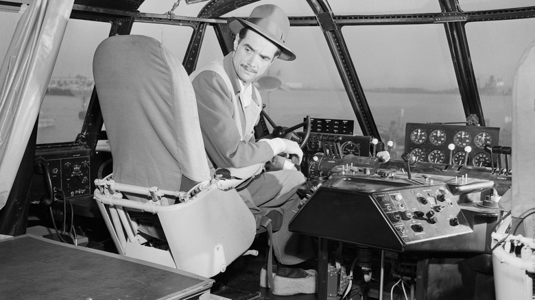 Howard Hughes in cockpit of Spruce Goose