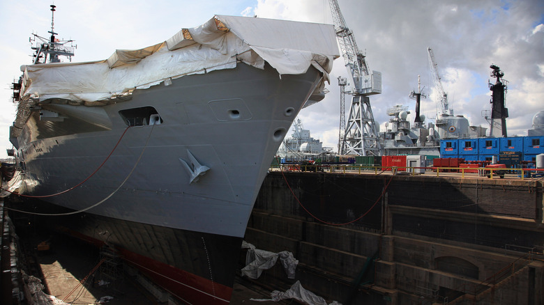 Aircraft carrier in dry dock