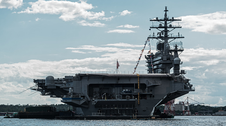 docked aircraft carrier