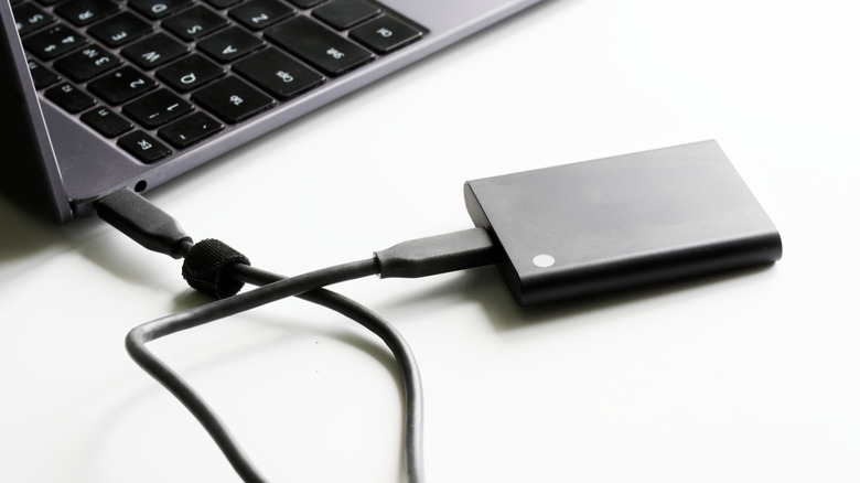 Portable SSD connected to laptop