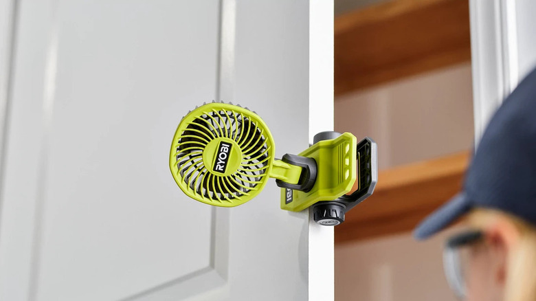 Ryobi small clamp fan on a door frame