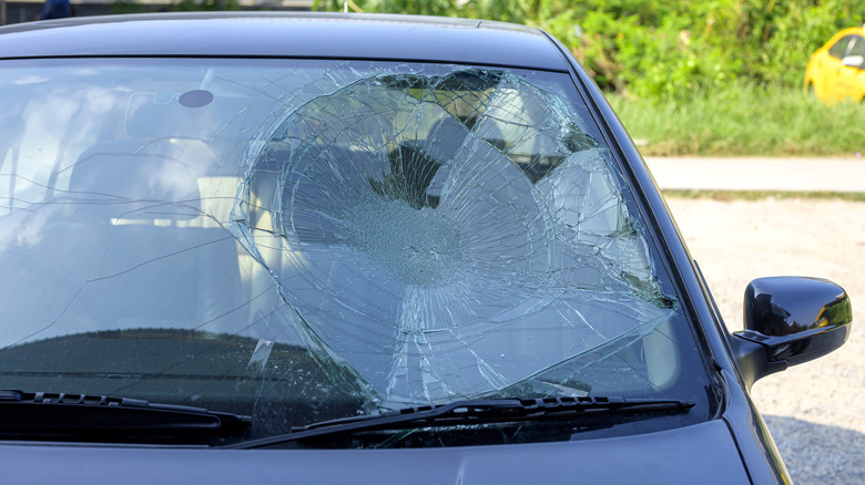 Cracked car windshield