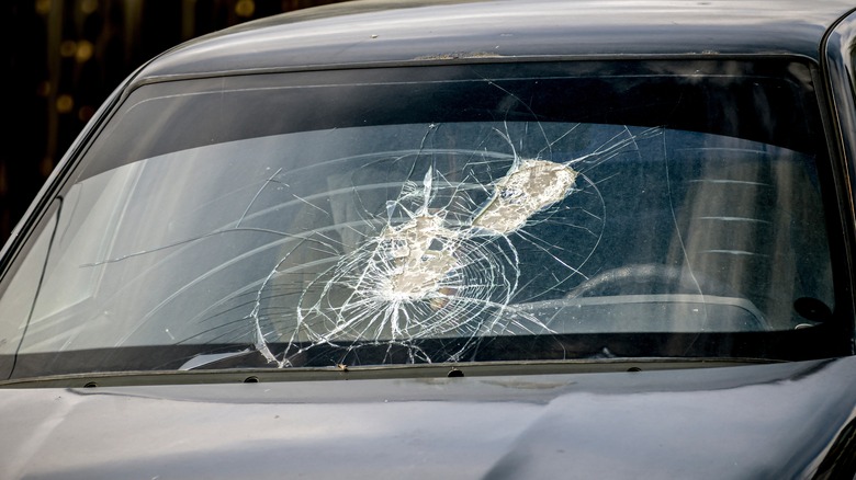 Broken car windshield