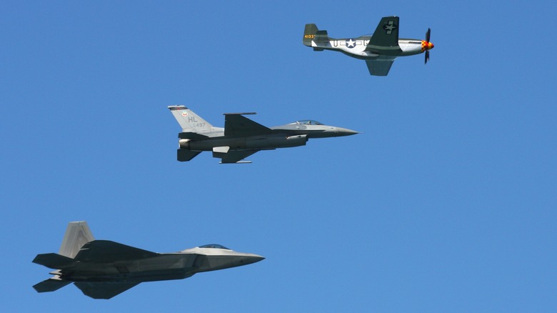 Three fighter jets during an air show