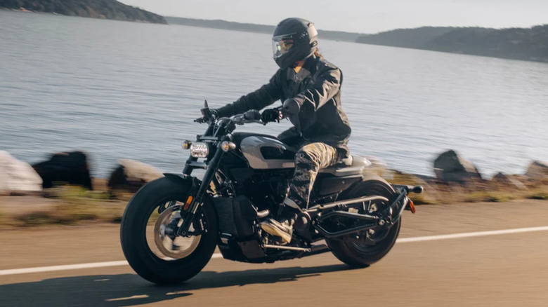 Biker riding Harley-Davidson Sportster S