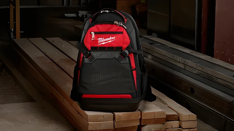 Backpack on wood planks