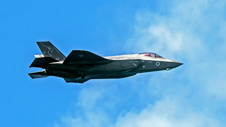 Israeli F-35 flying over clouds