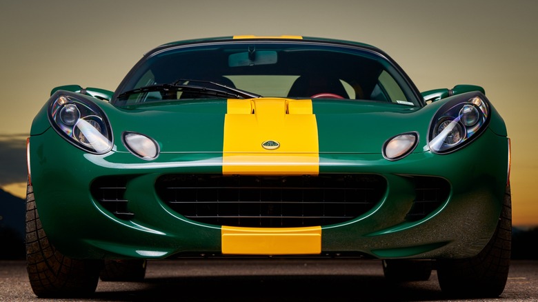 A Green Lotus Elise without a front license plate