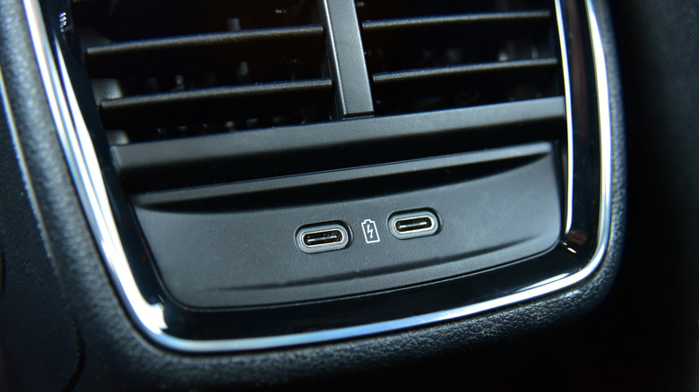 Two USB-C Ports below vents in a car