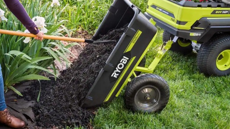 Ryobi Dump Cart Hauling Mulch