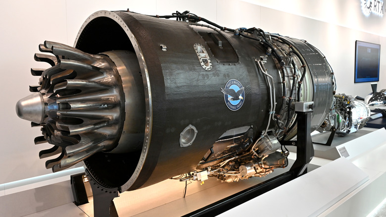 Jet engine teardown display in museum