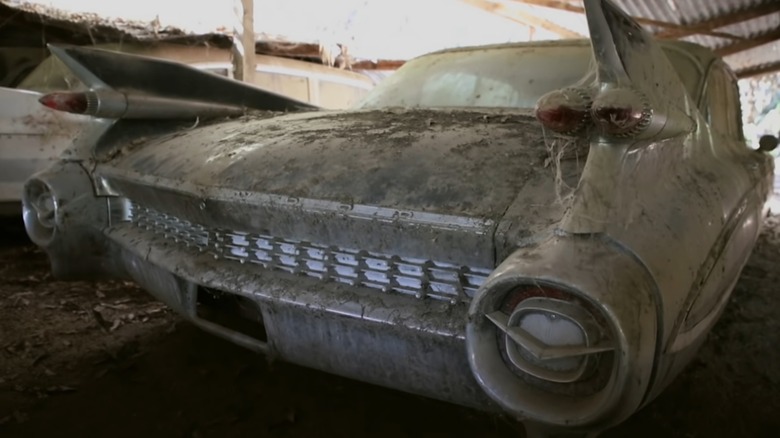 The tail end of a 1959 Fleetwood-bodied Cadillac bought on American Pickers