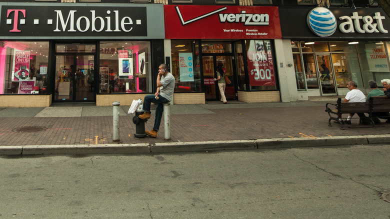 T-Mobile, Verizon, and AT&T storefronts