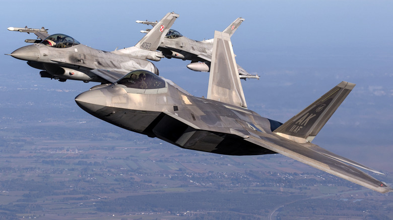 US Air Force F-22 RAPTOR fighter jets overhead Poland