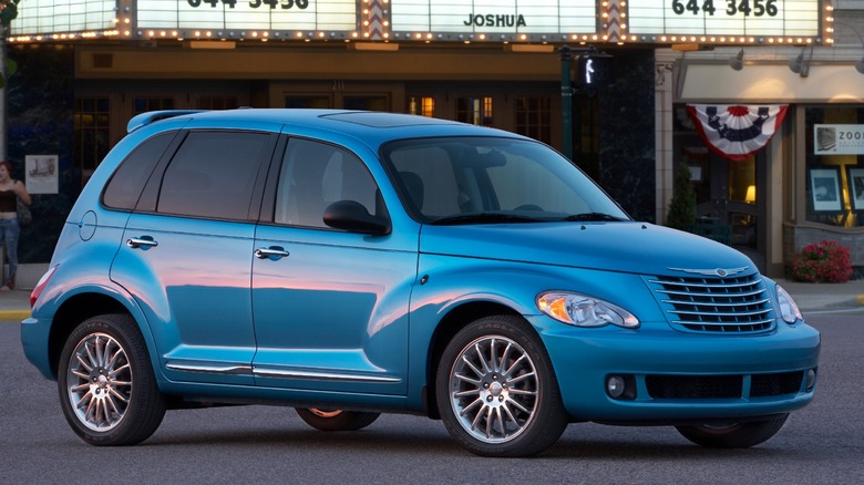 A blue PT Cruiser