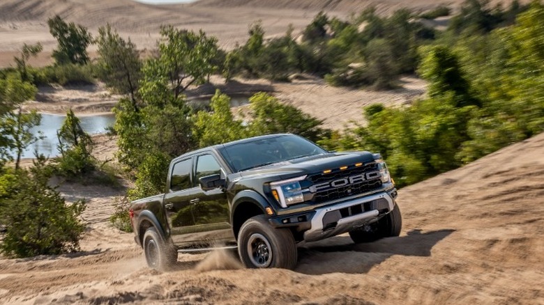 Ford F-150 climbing up a hill in the forest