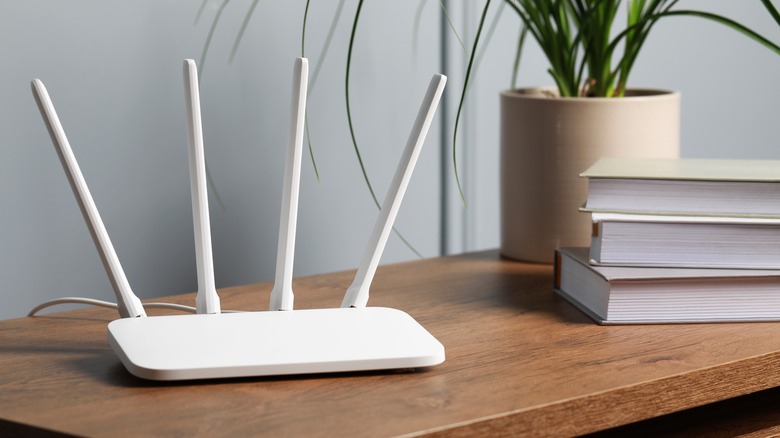 Wi-Fi router on wooden table