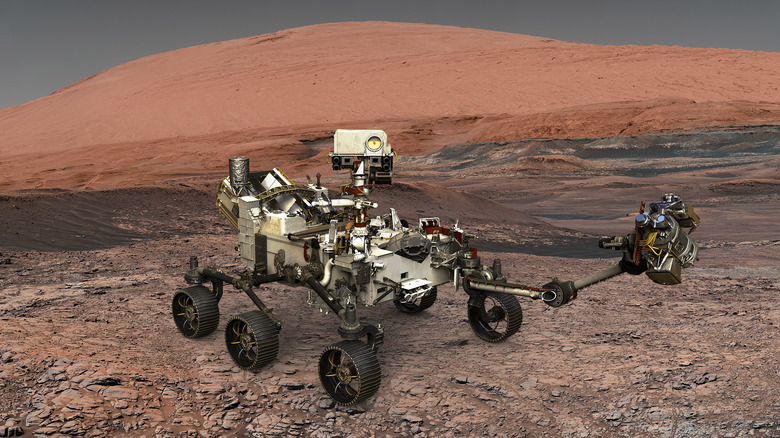 Rover exploring Mars surface