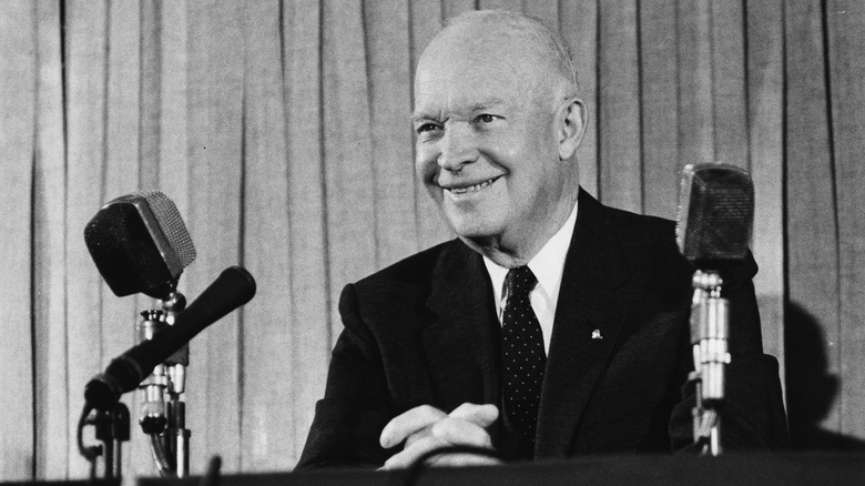 Dwight D. Eisenhower with microphones