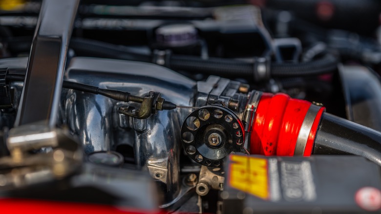 closeup of a BMW M3 S65 engine bay