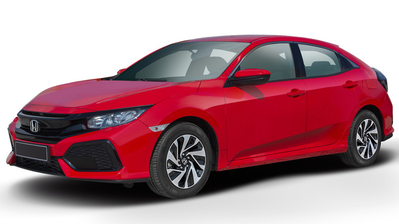 Red Honda Civic with white isolated background