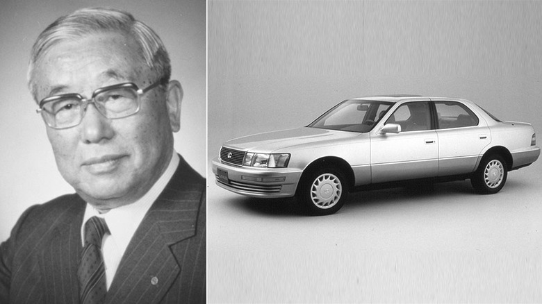 Toyota president Eiji Toyoda with Lexus LS400