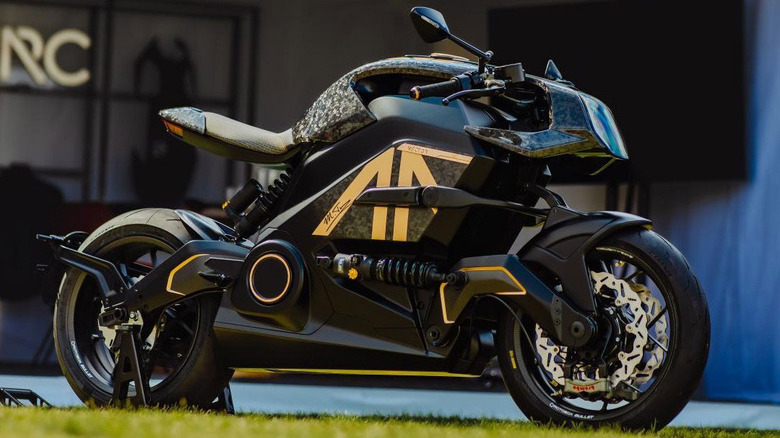 Arc Vector motorcycle in front of Arc headquarters