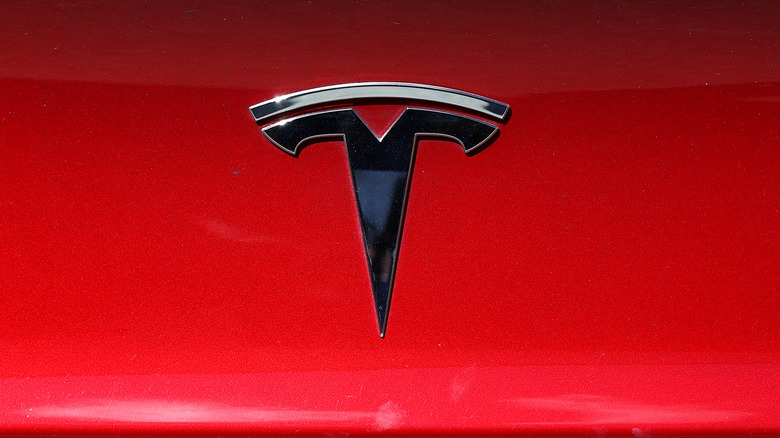 A Tesla Logo on a car 