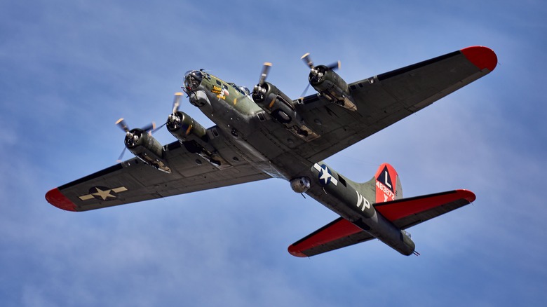 B-17 flying before clouds