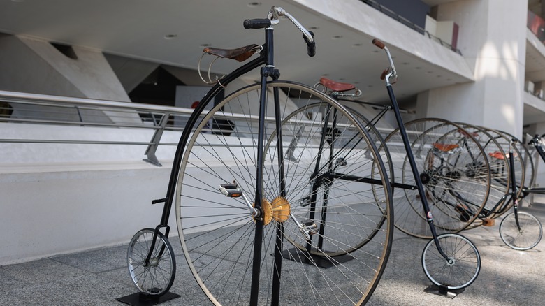 A row of Penny Farthings