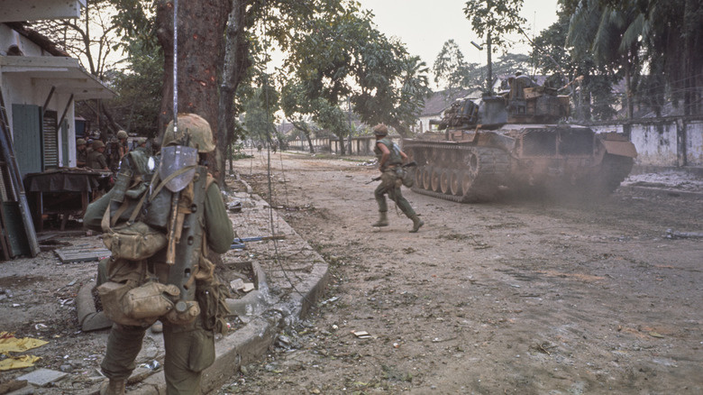 tank on road in Vietnam War