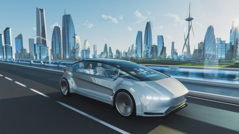 Autonomous car concept on road
