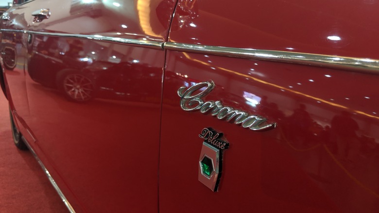 Toyota Corona emblem badge closeup